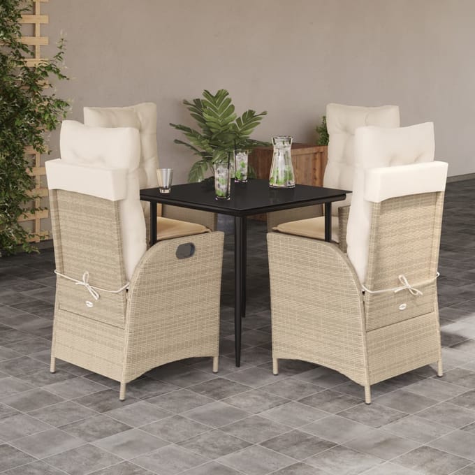 vidaXL - 5-delige - Tuinset - met - kussens - poly - rattan - beige
