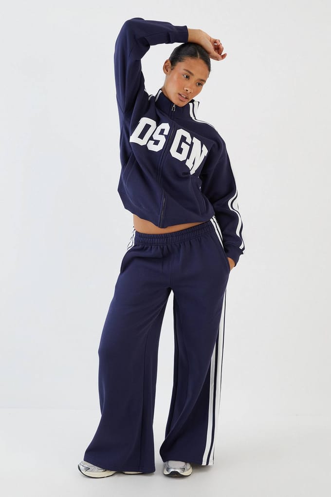 Dames Dsgn Studio Trainingspak Met Zijstreep En Col Met Rits | Marineblauw | Maat: Medium