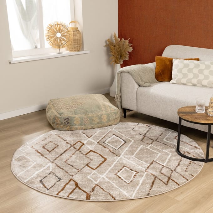 Fraai Berber vloerkleed rond - Blend Diamond Beige - Ø 120cm