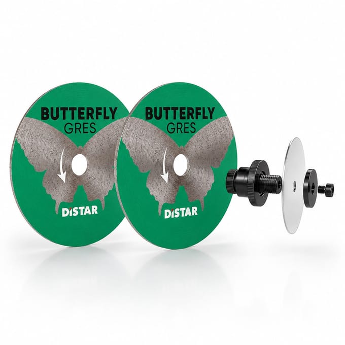 Distar Butterfly GRES Set – 2x Diamant Snijschijf 45x0,6x5,8 mm + Adapter D19 (5,8/9,6 mm) voor Proxxon