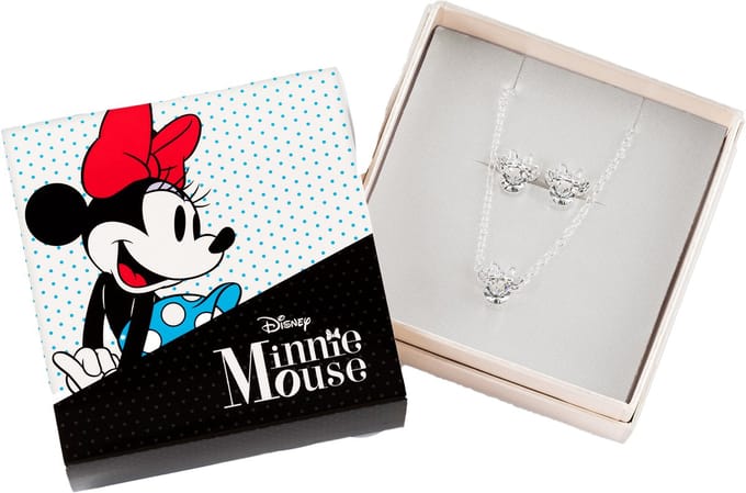 Disney - Minnie Mouse Silver Plated brass and clear crystal Necklace and Stud Earring Set