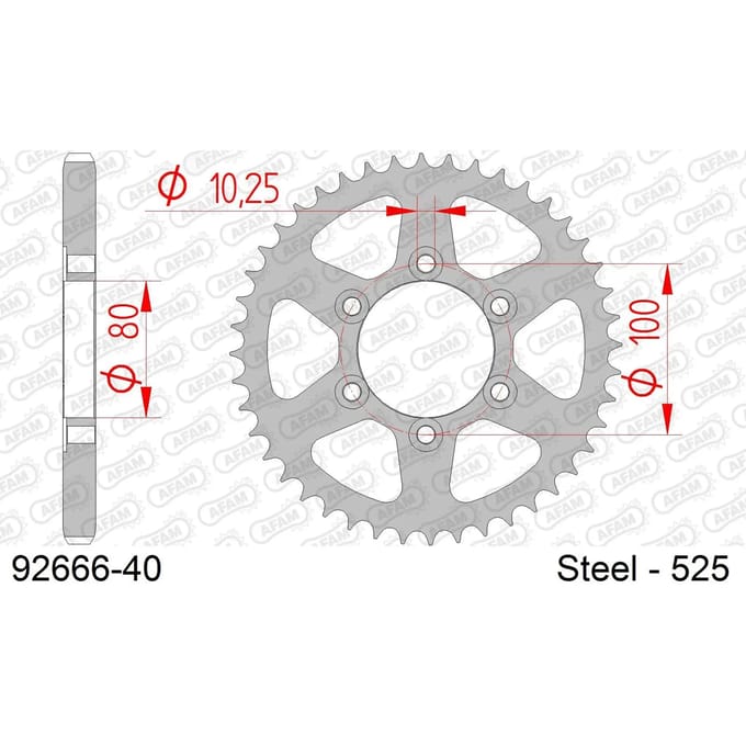 Stalen motortandwiel achteraan Afam 525 40 dents