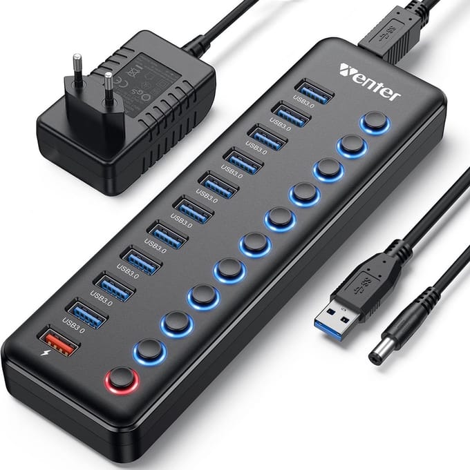 11-poorts USB-splitter hub met individuele schakelaars en snelle dataoverdracht