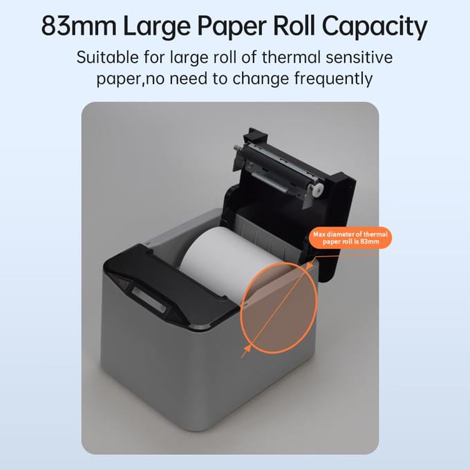 Bisofice thermische bonprinter 80 mm desktop direct thermisch afdrukken USB + LAN-verbinding hoge snelheid EU PLUG wit