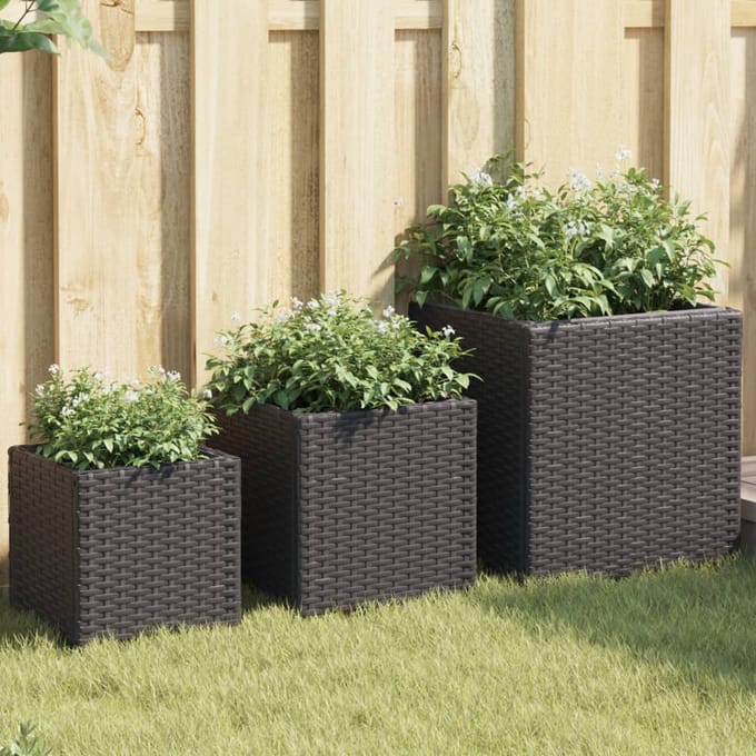 vidaXL - Plantenbakken - 3 - st - poly - rattan - zwart