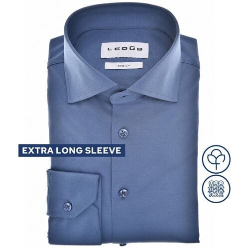 Ledûb Overhemd Extra Long Sleeve Solid Color Cotton Jersey Stretch Mouwlengte 7 Midden Blauw / male