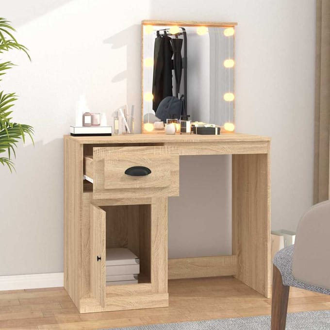 vidaXL - Kaptafel - met - LED - 90x50x132,5 - cm - bewerkt - hout - sonoma - eikenkleur