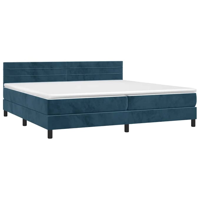 vidaXL - Boxspring - met - matras - en - LED - fluweel - donkerblauw - 200x200 - cm