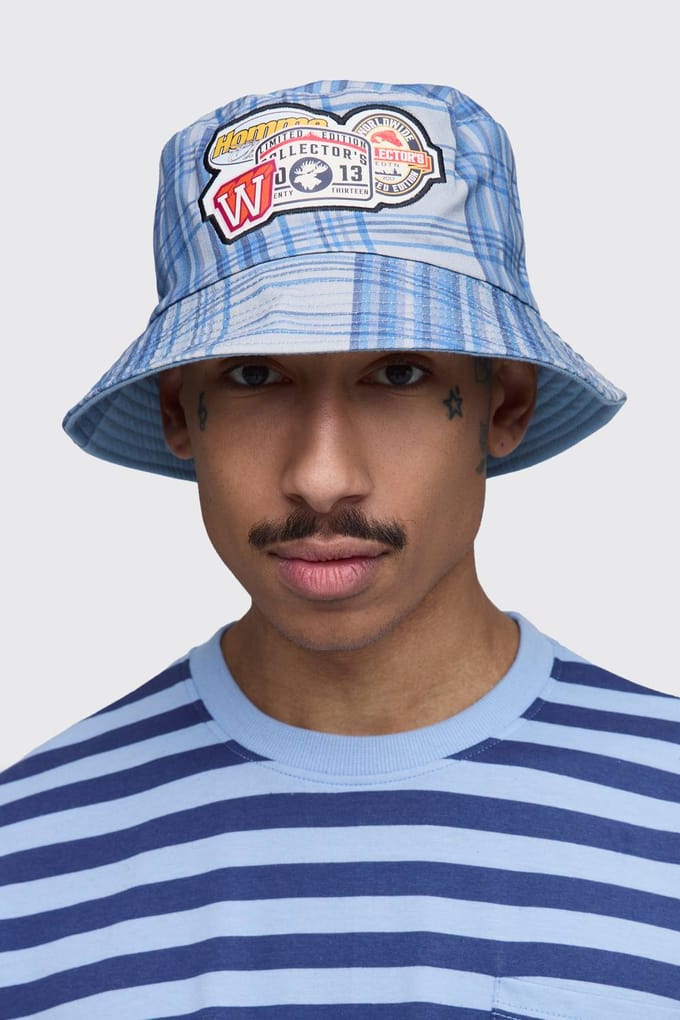 Geruite Bucket Hat Met Applicatiepatch | Blue