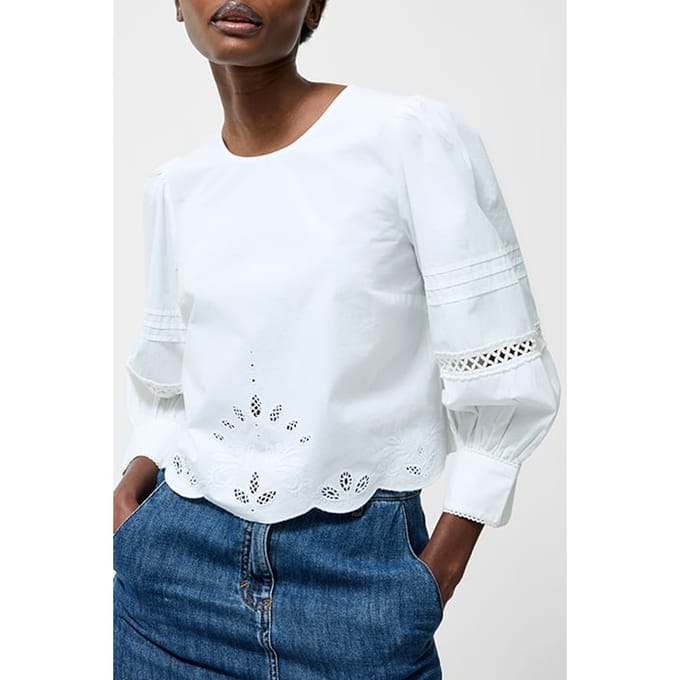 French Connection Broderie Border Top Sz18 Linen White size 6 | Blouses Outlet | Women | White