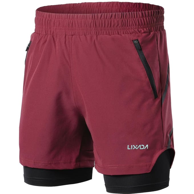 Lixada Heren 2 in 1 hardloopshort Sneldrogend Ademend Actieve trainingsoefening Jogging Marathon XL brown