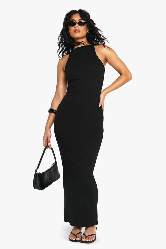 boohoo Dames Basic Rib Racer Neck Maxi | Black | Maat: 12