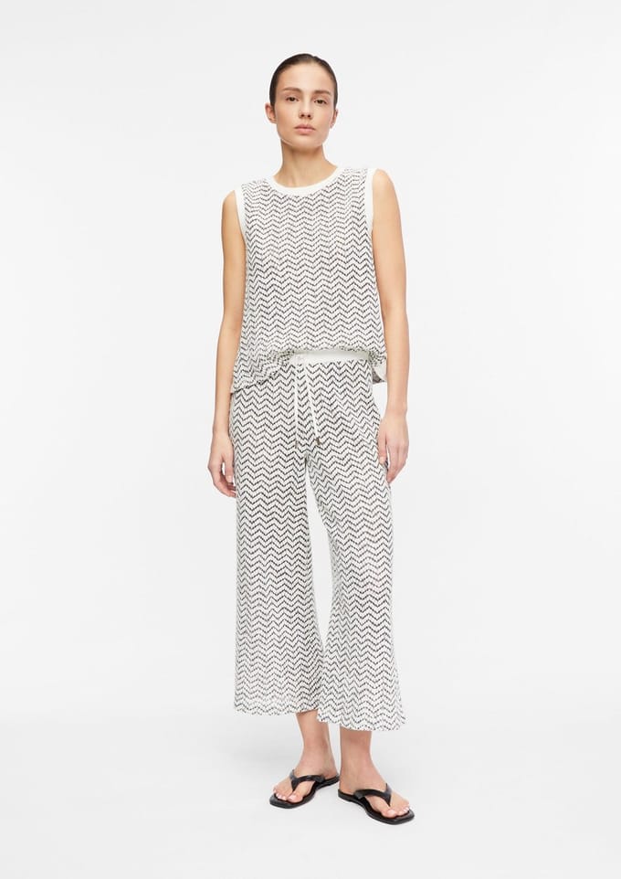 Dames culotte broek van gestructureerde jersey met opengewerkte patronen COMMA