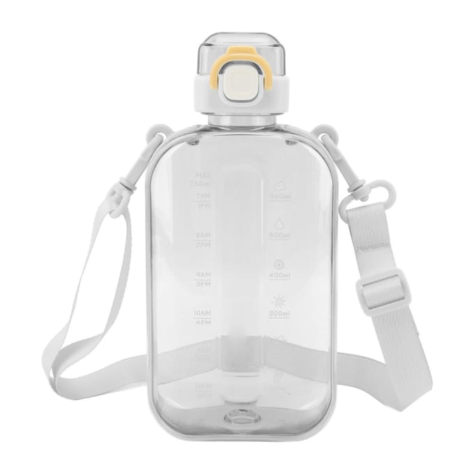 750ml 25oz Grote Capaciteit Motiverende Waterfles Draagbare Sport Waterketel met Tijdmarkering Schouderband Wit wit