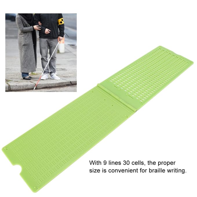 Ardoise d'écriture braille portable en plastique 9 lignes 30 cellules et stylet Accessoire outil d'apprentissage du braille green