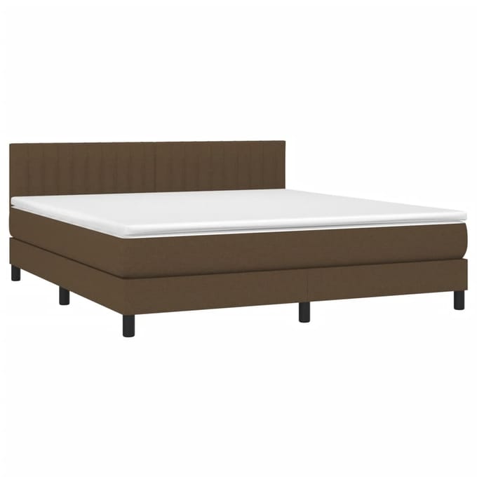 vidaXL - Boxspring - met - matras - en - LED - stof - donkerbruin - 160x200 - cm