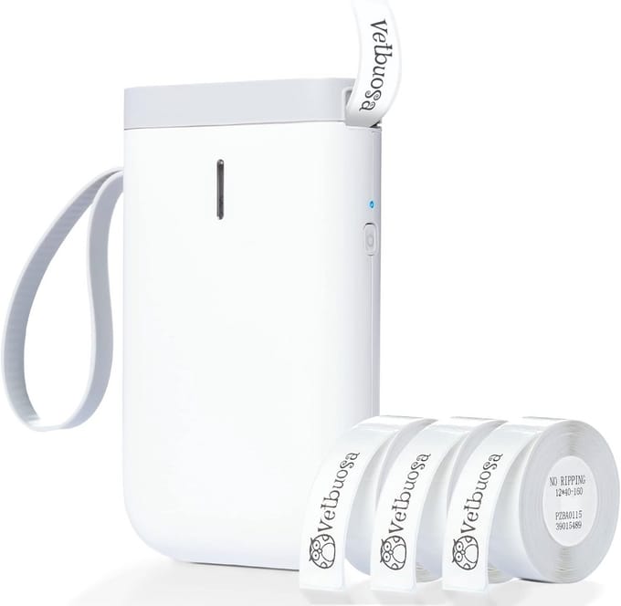 Labelprinter - Etiketteerapparaat Stickerprinter - Organiseren van spullen - Draadloze Bluetooth App Bediening - 12 mm x 40 mm - Wit
