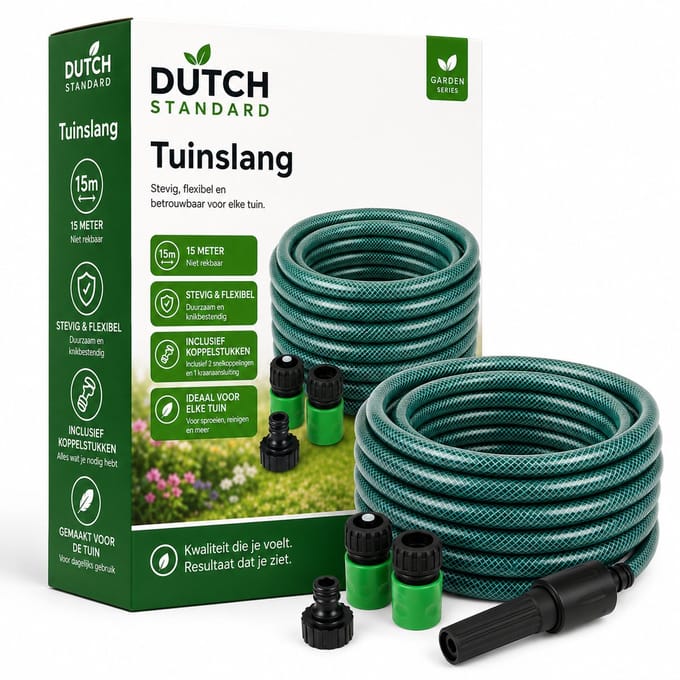 Tuinslang - 15 Meter - Met Sproeier en Koppelstukken - 5-Delig