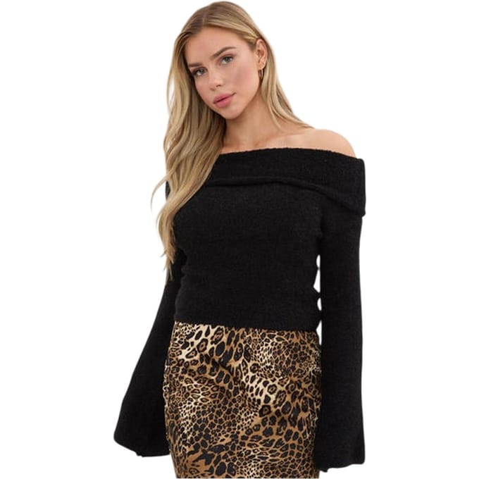 I Saw It First Dames/Dames Bouclé Bandeau Trui (Zwart)