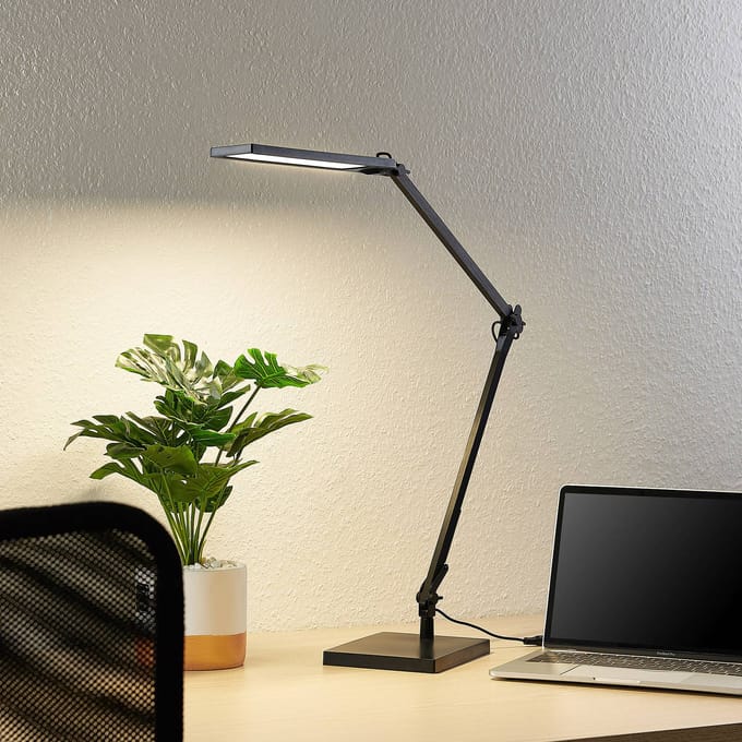 Lindby LED bureaulamp Antisa, zwart, CCT, dimbaar