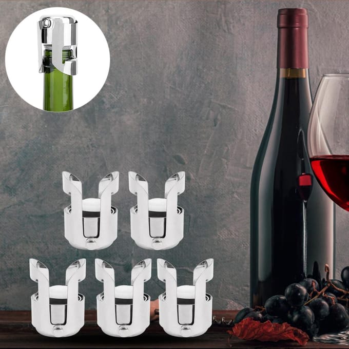 5 stuks zilver roestvrij staal wijnstopper draagbare champagne stopper voor restaurant en hotel white