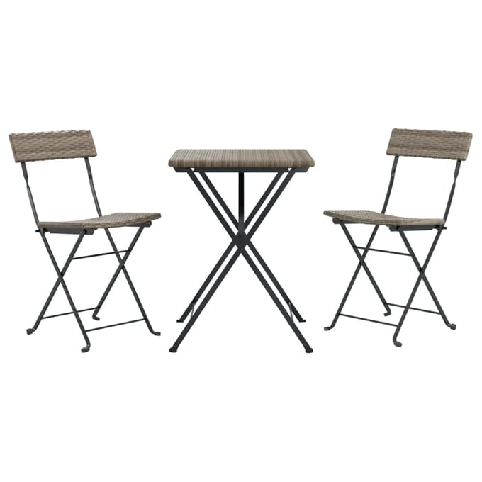 vidaXL - 3-delige - Bistroset - inklapbaar - poly - rattan - grijs