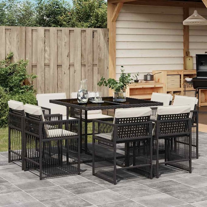 vidaXL - 9-delige - Tuinset - poly - rattan - zwart