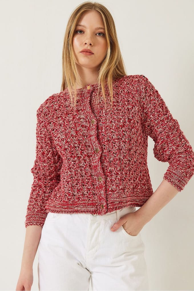 Geweven Crop Cardigan met Knopen Sluiting