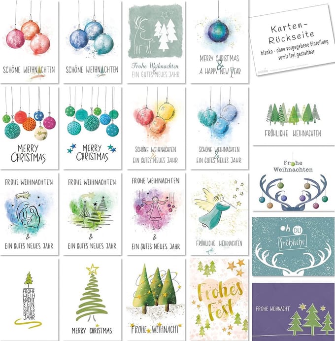 Set van 20 kerstkaarten voor kerstgroeten - Blanco, Ansichten in DIN A6