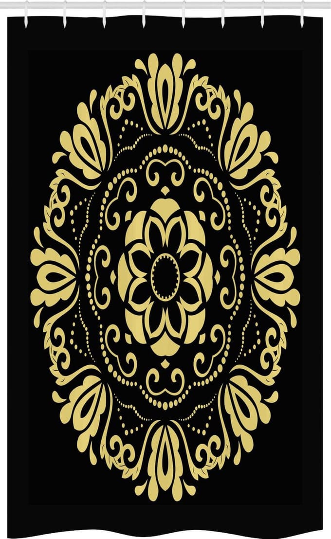 ABAKUHAUS Geel damast douchegordijn – Stijlvol frame – 120 x 180 cm