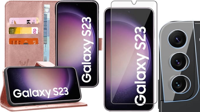 Hoesje geschikt voor Samsung Galaxy S23 - Screenprotector GlassGuard & Camera Lens Screen Protector - Book Case Kunstleer Pasjeshouder Roségoud