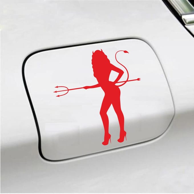 Bumpersticker - Vrouw Duivel - 14 X 13 - Rood