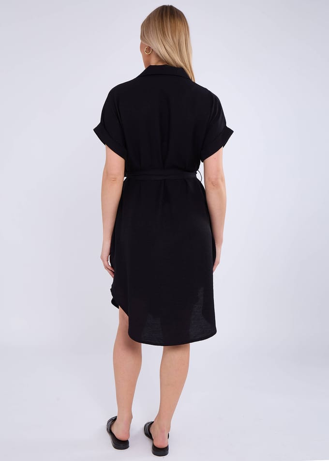 Zwarte oversized viscose overhemdjurk met bindceintuur