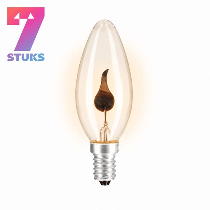 7x Kaarslamp Gloeilamp E14 - 3W - Warm Wit Licht (2700K) - 10 lm - 1 jaar - Dimbaar - Flicker Flame - Flakkerkaars