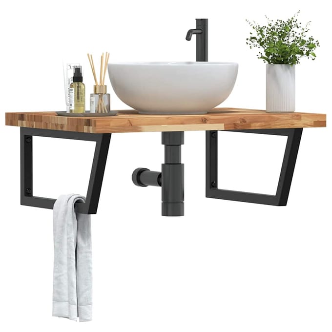 vidaXL - Badkamer - wandschap - staal - en - massief - acaciahout