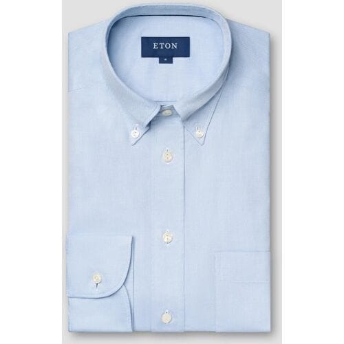 Eton Overhemd Solid Color Subtle Texture Royal Oxford Button Down Licht Blauw / male