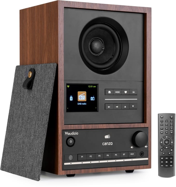 Internetradio - Audizio Canzo - FM & DAB radio - Bluetooth - Afneembaar frontpaneel - Walnoot - 40W
