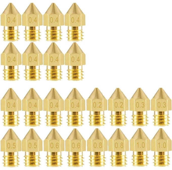 WiseGoods Premium 24-Delige Messing MK8 3D Printer Nozzles Set - 0.2 / 0.3 / 0.4 / 0.5 / 0.6 / 0.8 / 1.0MM - Accessoires Printers