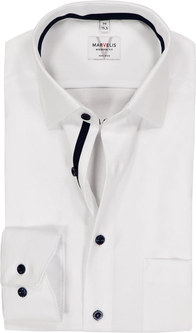 MARVELIS modern fit overhemd - twill - wit - Strijkvrij - Boordmaat: 43