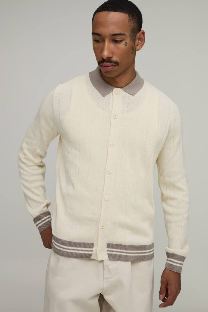 Regular Fit Geribbeld Gebreid Shirt | Ecru | Size XS