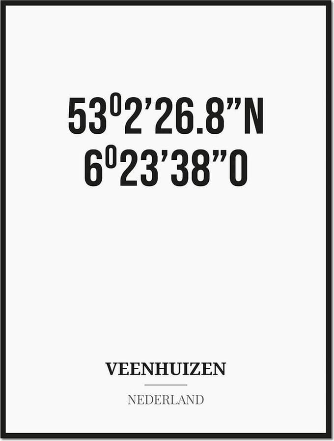 Poster/kaart VEENHUIZEN met coördinaten