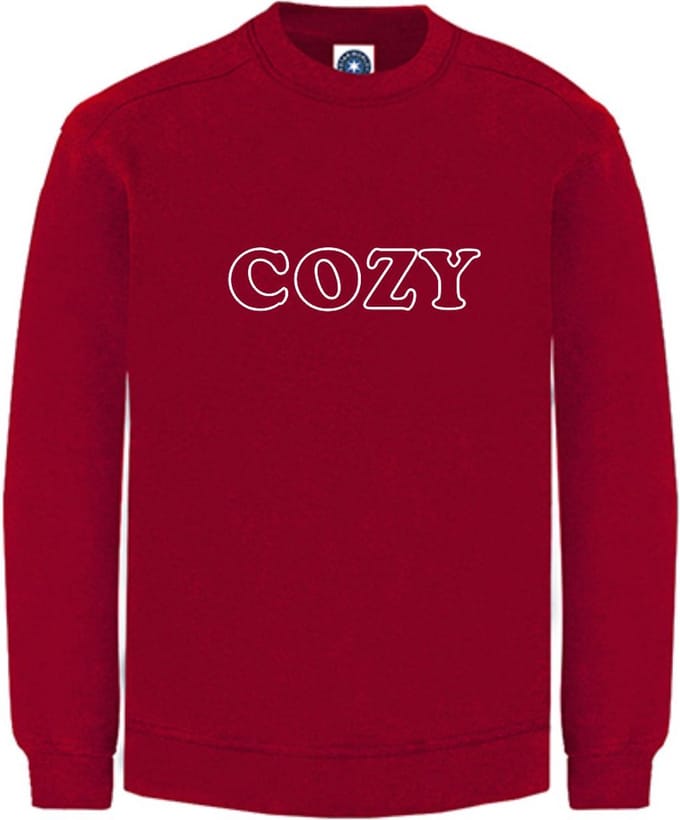 Huissweater - Huistrui - Sweater - Rood - WITTE tekst COZY - ruimzittend - Large Design by Eizook
