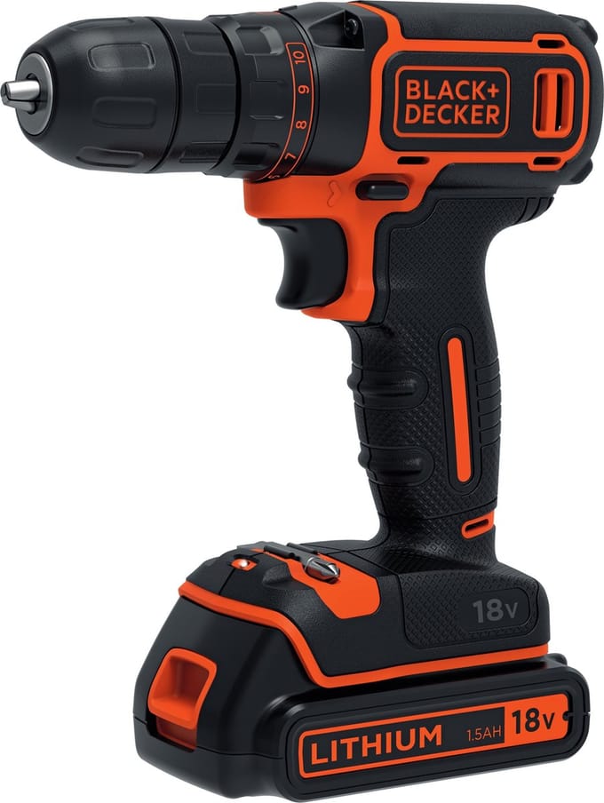 BLACK+DECKER 18V Lithium Ion accu schroef-/boormachine met 1,5Ah accu, 1 variabele snelheid. - BDCDC18-QW