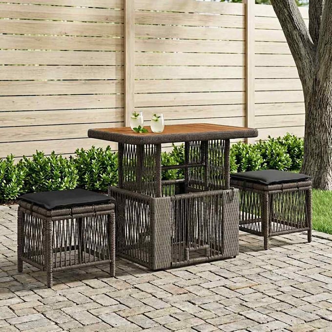 vidaXL - Tuin - Eettafel - Set - 3 - st - Grijs - en - Donkergrijs - poly - rattan