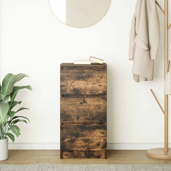 vidaXL - Dressoir - 37,5x35x76 - cm - bewerkt - hout - gerookt - eikenkleurig