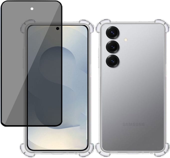 TechNow Hoesje + Privé Screenprotector geschikt voor Samsung Galaxy S25 Plus – Privacy Tempered Glass - Case Transparant