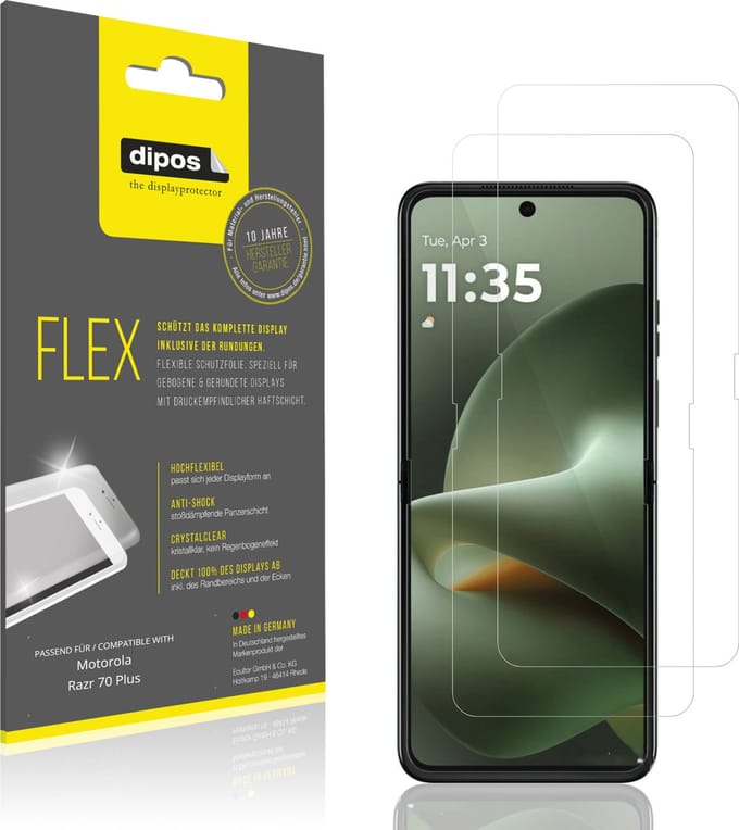 dipos – 2x Beschermfolie geschikt voor Motorola Razr 70 Plus Innenseite | 3D Full Cover Screenprotector | 100% Passend