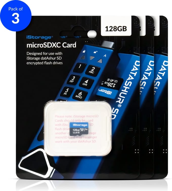 iStorage MicroSD Card 128GB - 3 Pack - alleen te gebruiken met de iStorage datAshur SD flashdrive (module) - IS-FL-DSD-256