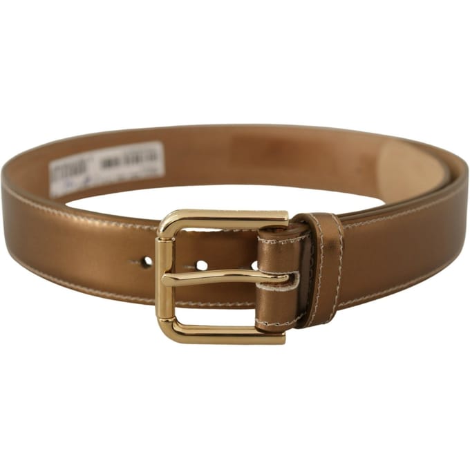 Dolce & Gabbana Bronzen Kalfskleren Gouden Logo Taillegesp Riem