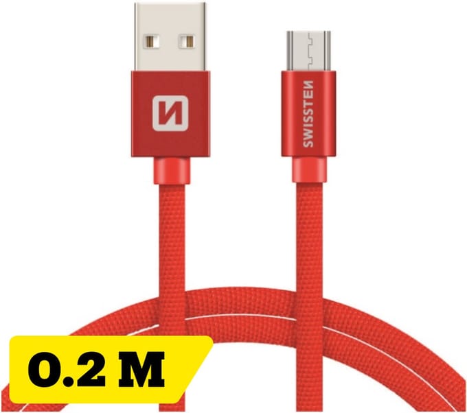 Swissten Korte Micro‑USB Oplaadkabel 20 cm – voor Samsung, Android, Powerbank & PS4 Controller – USB‑A Kabel – Rood